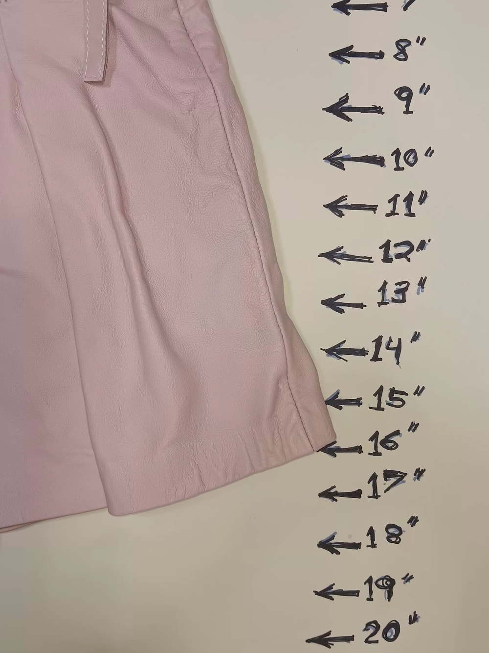 Soft Light Pink Pleated Leather Skater Skirt with Side Tie - Picture 3 of 5